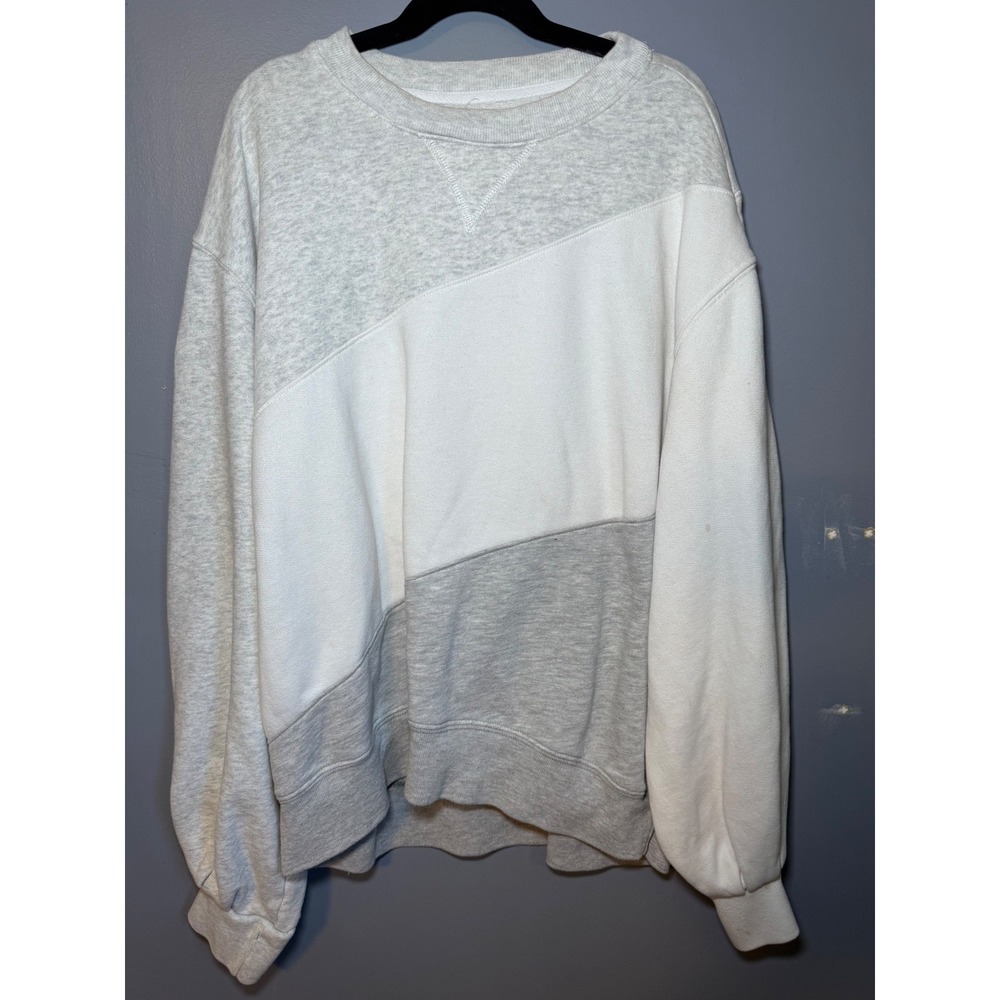 Abercrombie & Fitch Soft A&F Collection Colorblock Sweatshirt Grey White Small